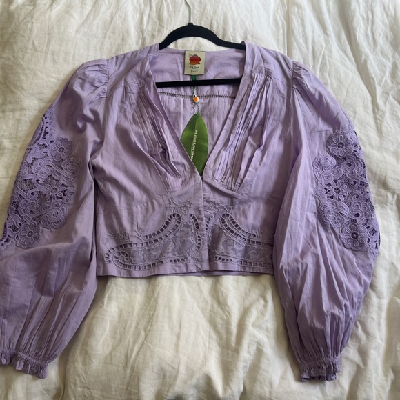FARM Rio Lilac lavender lace Embroidered Blouse - Picture 3 of 13